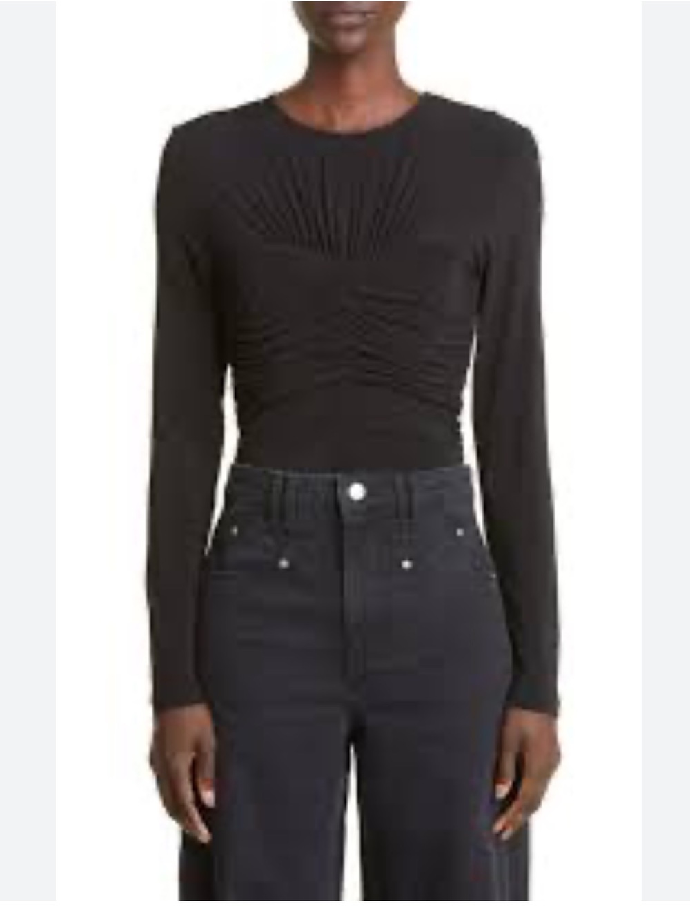ASTR Black Ruched Long-Sleeve Crewneck Top